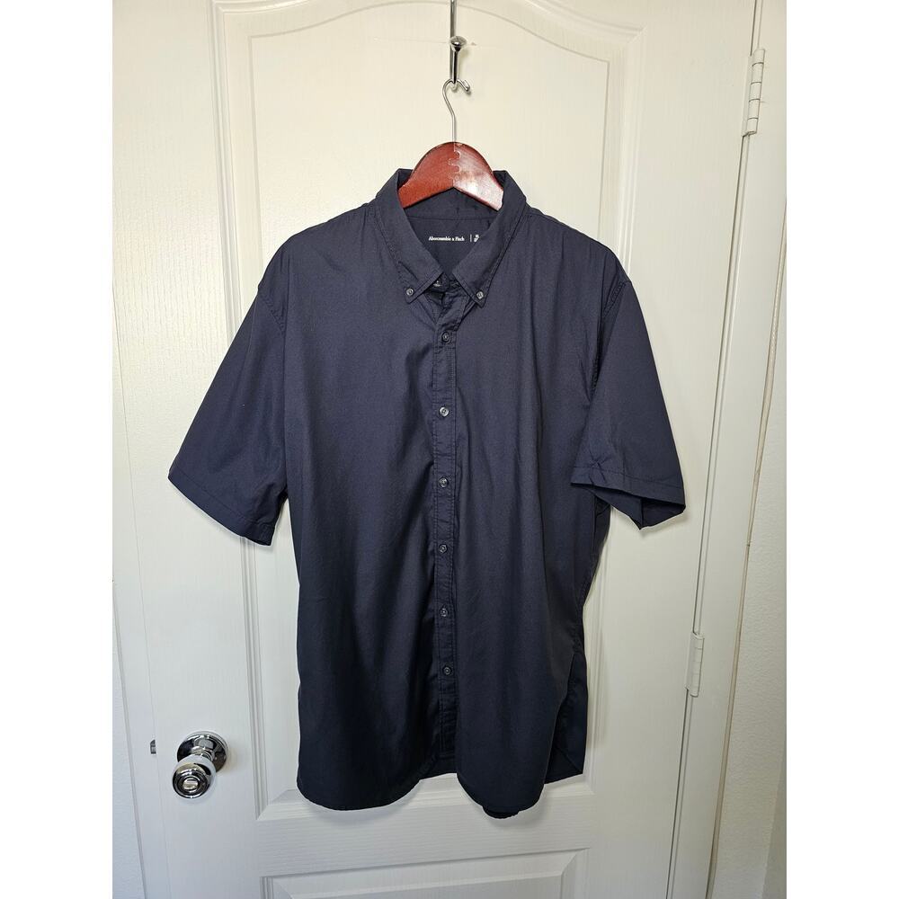 Abercrombie & Fitch Men's Short-Sleeve Button-Down Shirt - Navy Blue sz XL